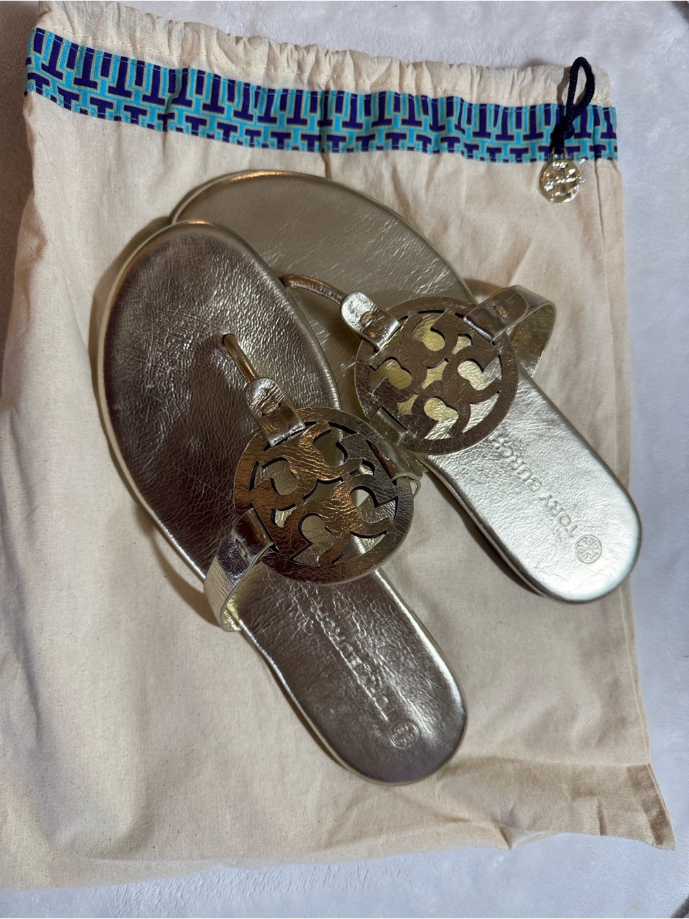 Tory Burch Gold Logo Miller Thong Sandals